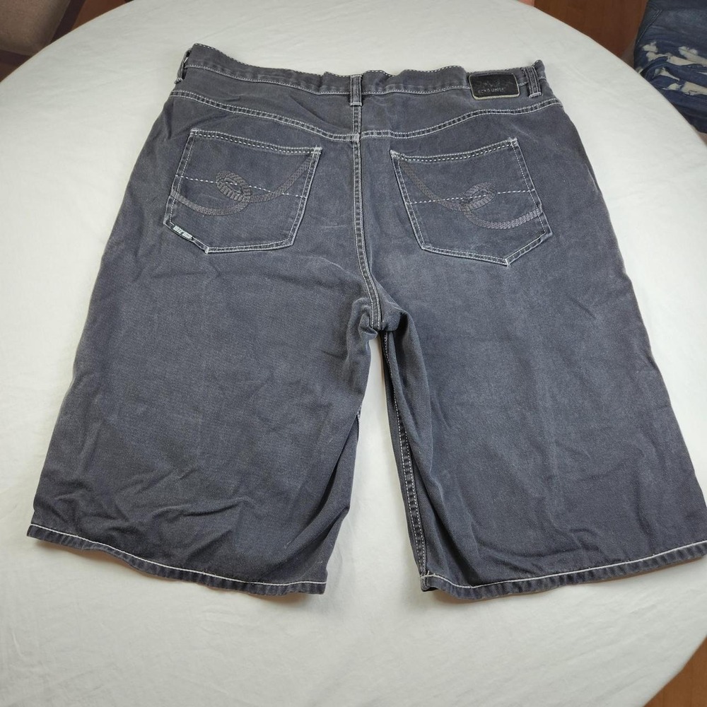 Ecko Unlimited Baggy Fit Black Denim Shorts Jorts Size 42 White Stitching Y2K